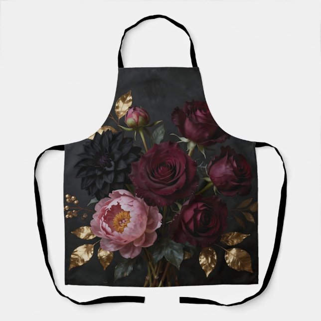 Dunkler, melancholischer Blumenstrauß Schürze (Vorderseite)