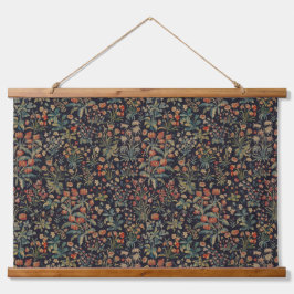 Dunkler, melancholischer, nächtlicher, florale bot wandteppich mit holzrahmen