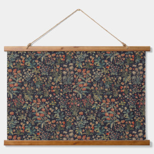 Dunkler, melancholischer, nächtlicher, florale bot wandteppich mit holzrahmen