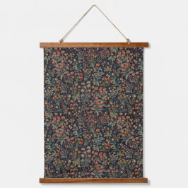 Dunkler, melancholischer, nächtlicher, florale bot wandteppich mit holzrahmen