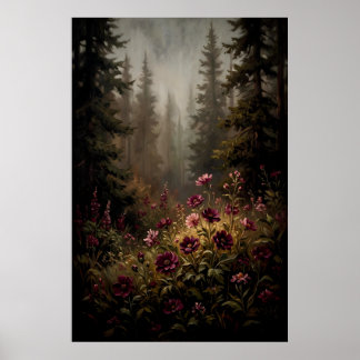 Dunkler, melancholischer Wald-Wildblume Poster