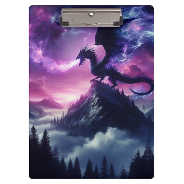Dunkler, mittelalterlicher ätherischer Drache Klemmbrett (Vorderseite)