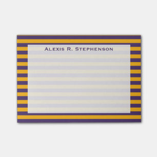Dunkler Monogramm-Streifen Lila und Gelb Post-it Klebezettel