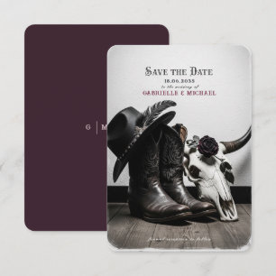 Dunkler Moody Western Cowboy Totenkopf Rose Hochze Save The Date