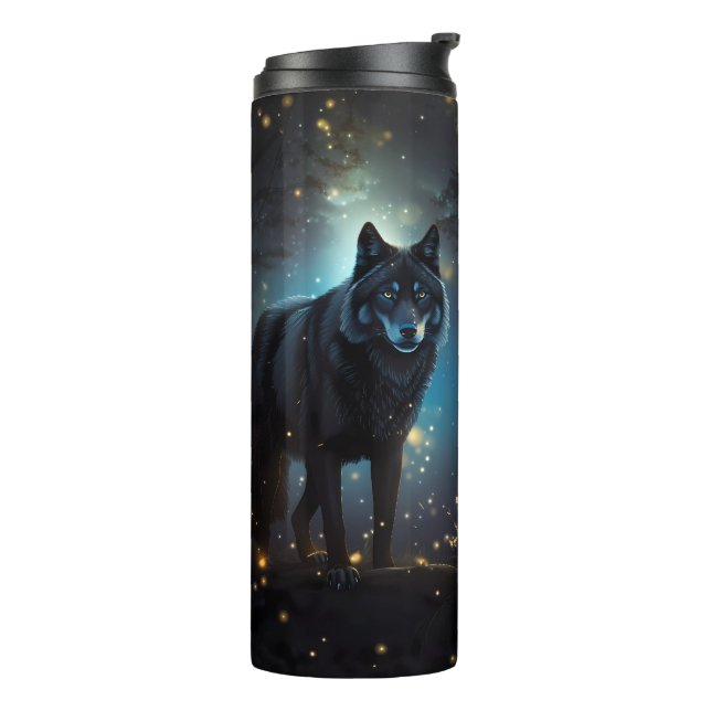 Dunkler Mysteriöser Schwarzer Wolf Thermosbecher (Nach links gedreht)