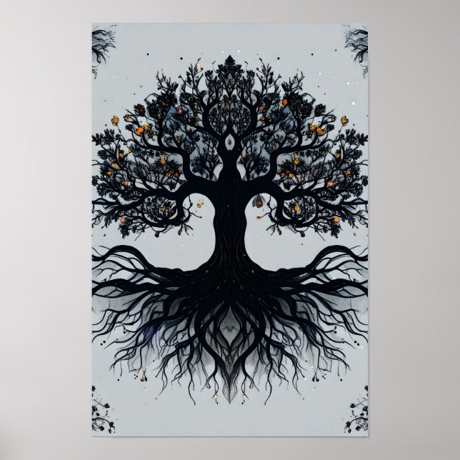 Dunkler mystischer Baum des Lebens Kunst Poster (Vorne)