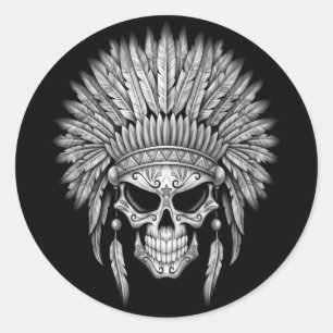 Dunkler Nativer Zuckerschädel mit Hitze Runder Aufkleber