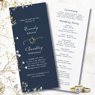 Dunkler Navy-Hintergrund Elegante Minimal-Hochzeit Programm
