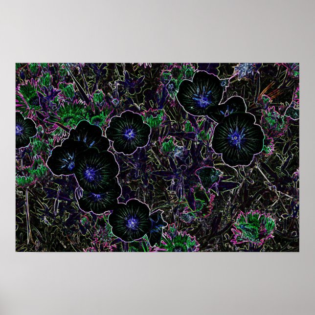 Dunkler Neon Blume Poster (Vorne)