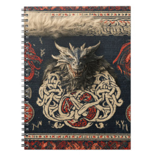 Dunkler nordischer Drache und Wikinger-Knotenmuste Notizblock
