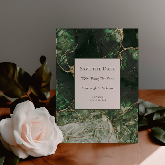 Dunkler Olive Green Gemstone Save the Date Postkarte (Von Creator hochgeladen)