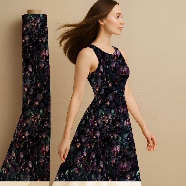 Dunkler Orchideen-Gotischer Maximalistischer Botan Stoff (Dark Orchid Gothic Maximalist Botanical Fabric)