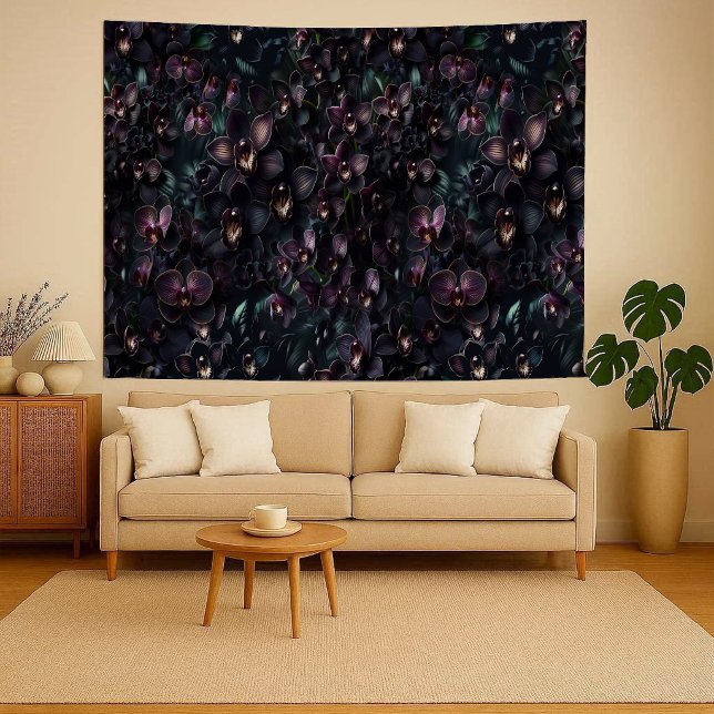 Dunkler Orchideen-Maximalistischer gotischer Blume Wandteppich (Dark Orchid Maximalist Gothic Floral Wall Tapestry)