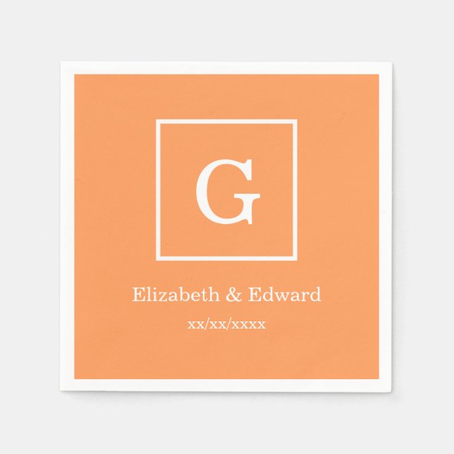 Dunkler Pfirsich-weißes gerahmtes Anfangsmonogramm Serviette (Vorderseite)