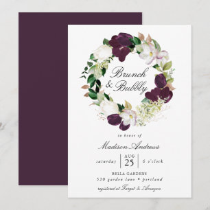 Dunkler Pflaumen-Blumenkranz   Brunch und Bubbly Einladung