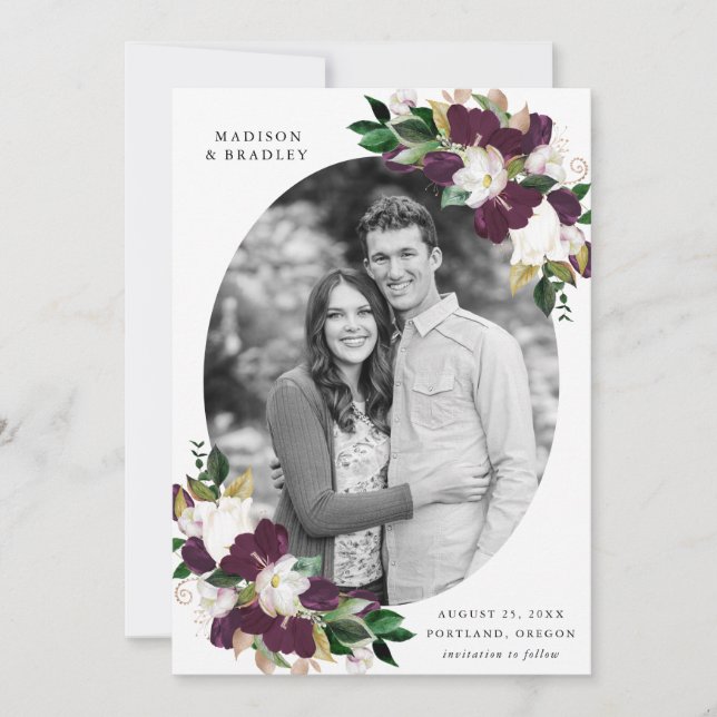 Dunkler Plum floral | FOTO SAVE THE DATE (Vorderseite)