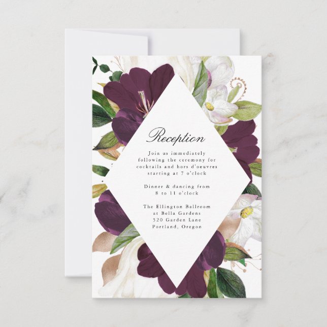 Dunkler Plum floral | Hochzeitsempfangskarte RSVP Karte (Vorderseite)