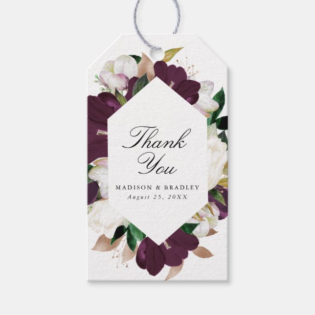 Dunkler Plum floral | PERSONALISIERTE GASTGESCHENK Geschenkanhänger (Vorderseite)