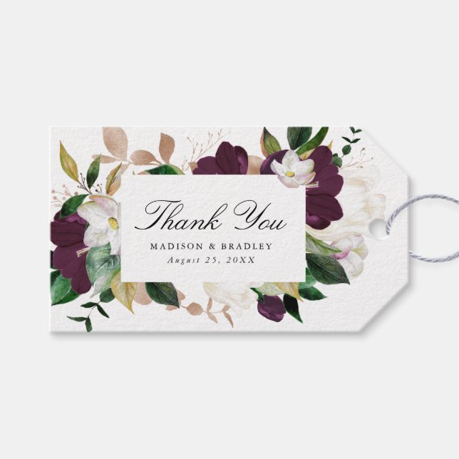 Dunkler Plum floral | PERSONALISIERTE GASTGESCHENK Geschenkanhänger (Vorderseite (Horizontal))