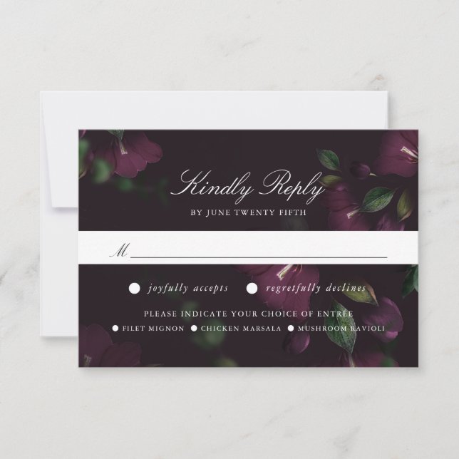 Dunkler Plum floral | RSVP Card mit Wahlmöglichkei (Vorderseite)