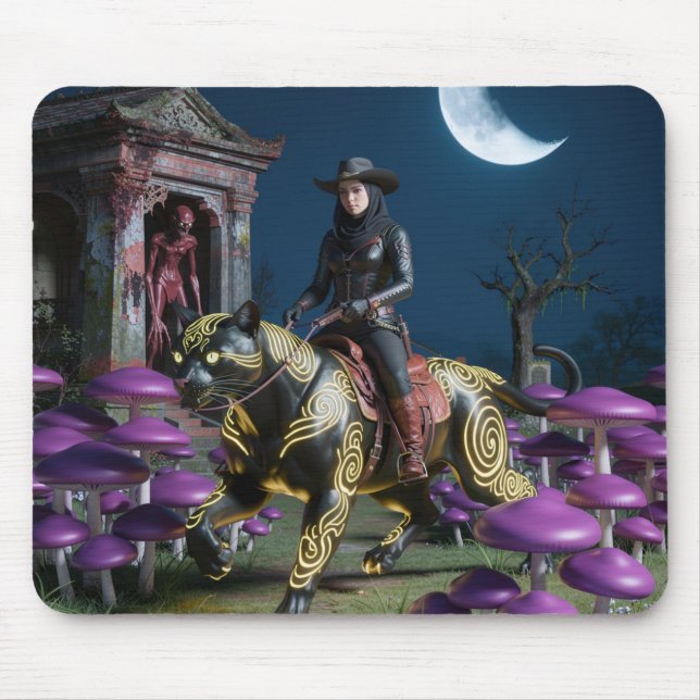 Dunkler Reiter Schwarze Katze Pilze Ghul Mousepad (Vorne)