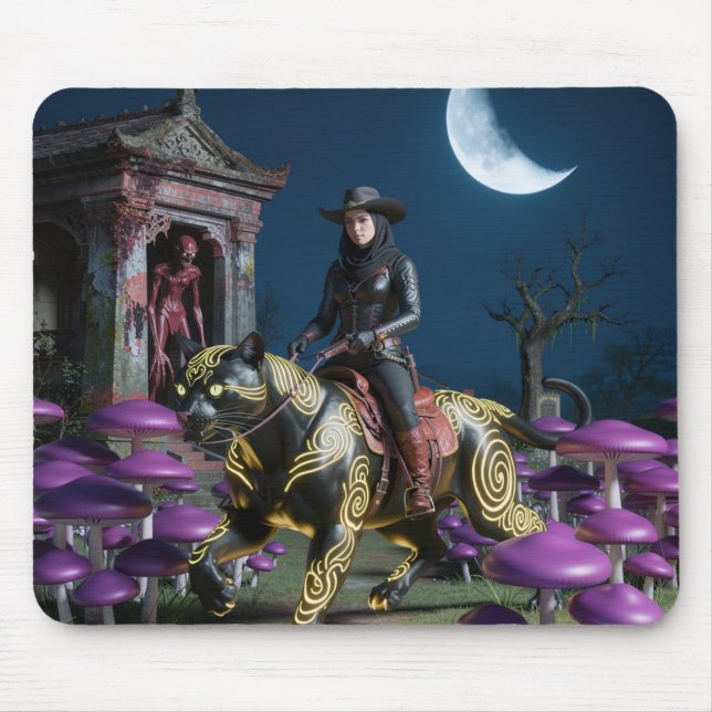 Dunkler Reiter Schwarze Katze Pilze Ghul Mousepad (Vorne)