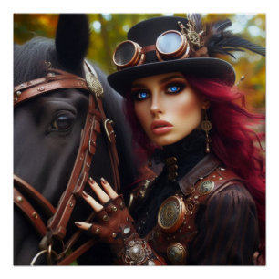 Dunkler Reiter Steampunk viktorianische Dame Poster