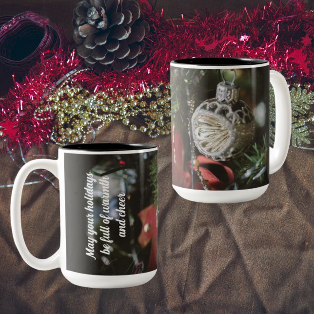 Dunkler Retro-Weihnachtsbaum Zweifarbige Tasse (Von Creator hochgeladen)