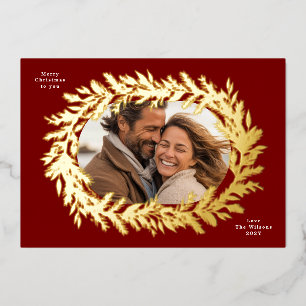Dunkler roter Weihnachtstannen-Kranz flaches Foto  Folien Feiertagskarte