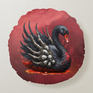Dunkler Schwan der Knochen – Gotische Eleganz  Rundes Kissen