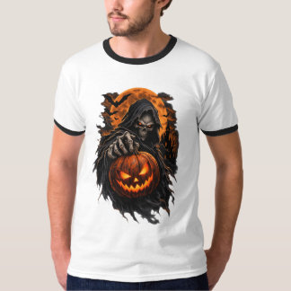 Dunkler Sensenmann Halloween – Schädel-Kürbis-Goti T-Shirt