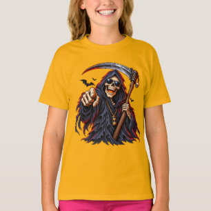 Dunkler Sensenmann Halloween – Totenkopf mit Sense T-Shirt