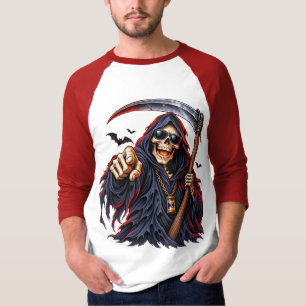 Dunkler Sensenmann Halloween – Totenkopf mit Sense T-Shirt
