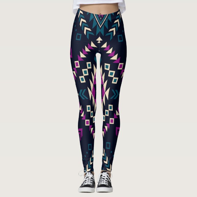 Dunkler Stamm Navajo, Vintag geometrisch. Leggings (Vorderseite)