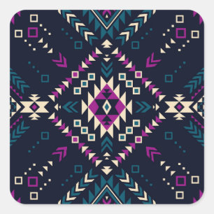 Dunkler Stamm Navajo, Vintag geometrisch. Quadratischer Aufkleber
