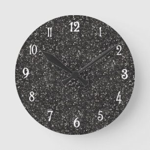 Dunkler stilvoller silbernes Grau-Glitzer Runde Wanduhr