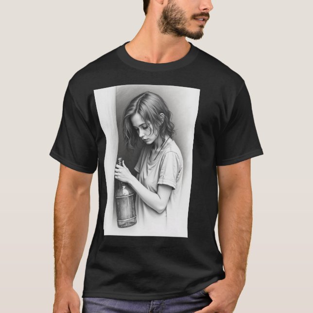 Dunkler T - Shirt."Leere Flasche, endloses Abenteu T-Shirt (Vorderseite)