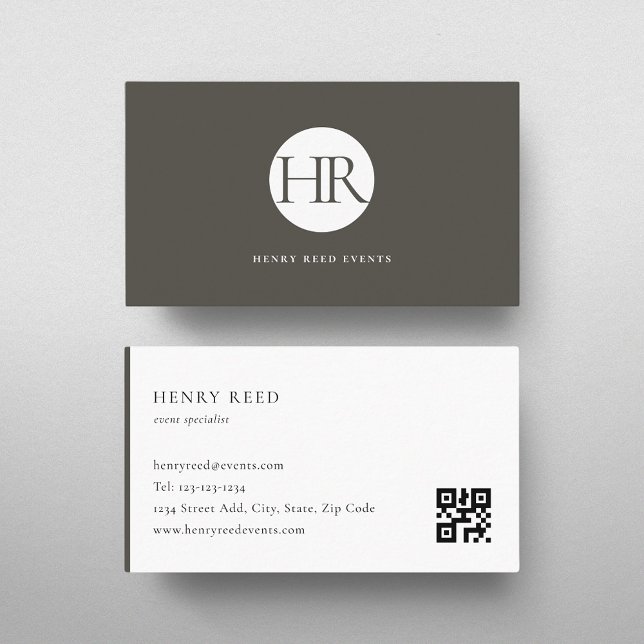 Dunkler Taupe-Monogramm-Logo-QR-Code Visitenkarte (Von Creator hochgeladen)
