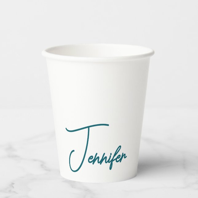 Dunkler Teal-Trend Moderner Minimalistischer Hands Pappbecher (Vorderseite)
