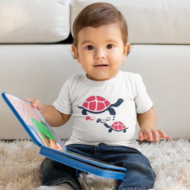 Dunkler Theme Tortoise Cartoon Baby T-shirt (funny baby t-shirt featuring a cute and colorful illustration of the hi mom tortoise.)