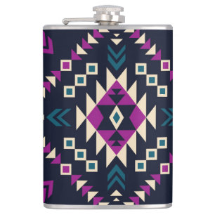 Dunkler tribaler Navajo, vintage geometrisch. Flachmann