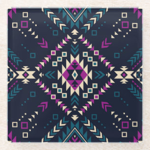 Dunkler tribaler Navajo, vintage geometrisch. Glasuntersetzer