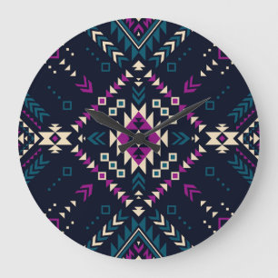 Dunkler tribaler Navajo, vintage geometrisch. Große Wanduhr
