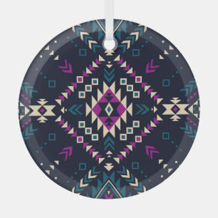 Dunkler tribaler Navajo, vintage geometrisch. Ornament Aus Glas