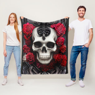 Dunkler und gotischer Schädel und Rose Murial Fleecedecke