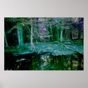 Dunkler verzauberter Fantasy Art Forest Pond Poster