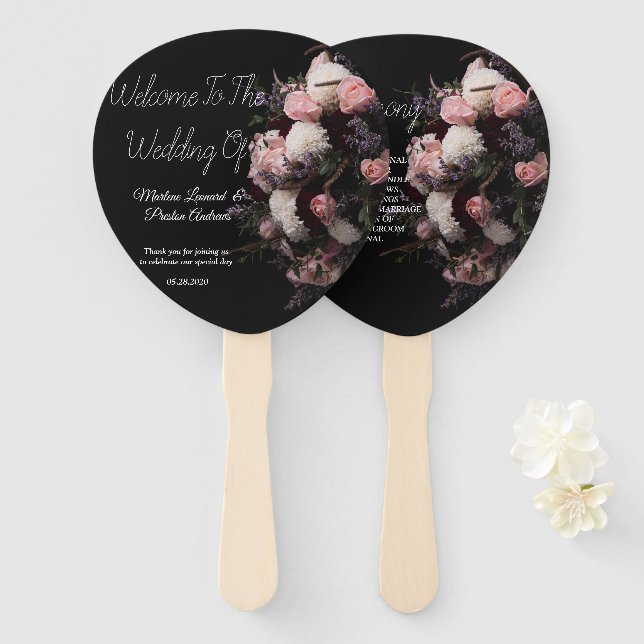 Dunkler Vintag bordeauxfarbener Blumenhandfan Fächer (Vorne und Hinten)