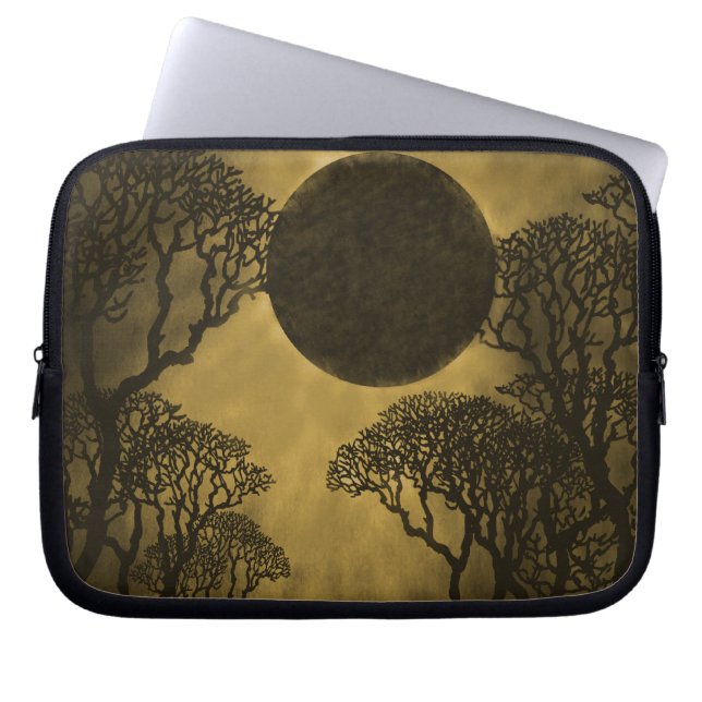 Dunkler Wald Eclipse Laptop Tasche, Gold Laptopschutzhülle (Vorderseite)
