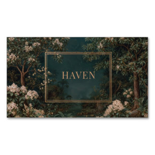 Dunkler Wald Goldrahmen Röte Rosa Blumen Nacht Magnetische Visitenkarte