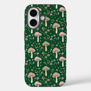 Dunkler Wald Smaragd Pilze Nahtloser Forestcore iPhone 16 Hülle